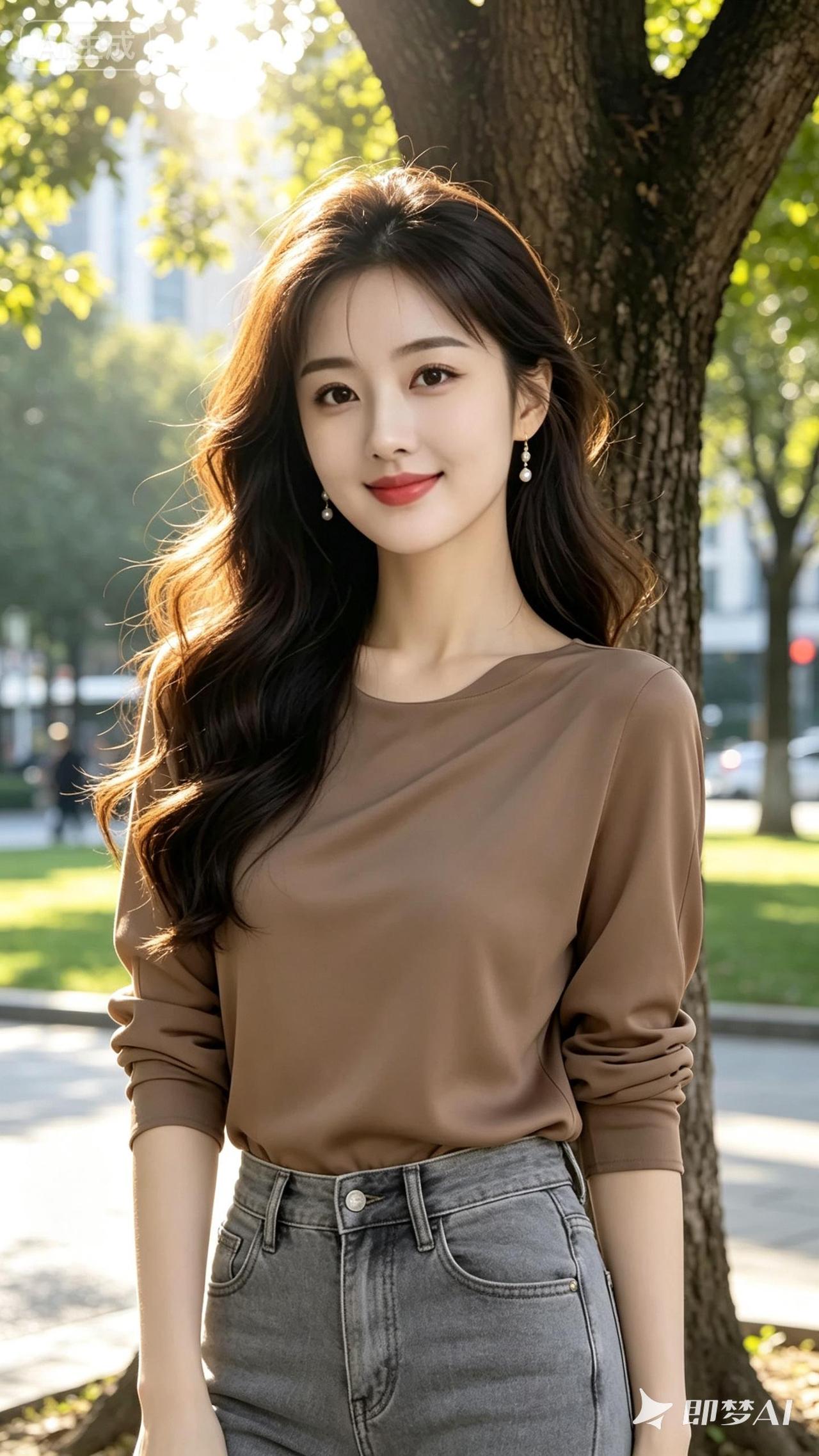 阳光明媚，她笑得真甜。