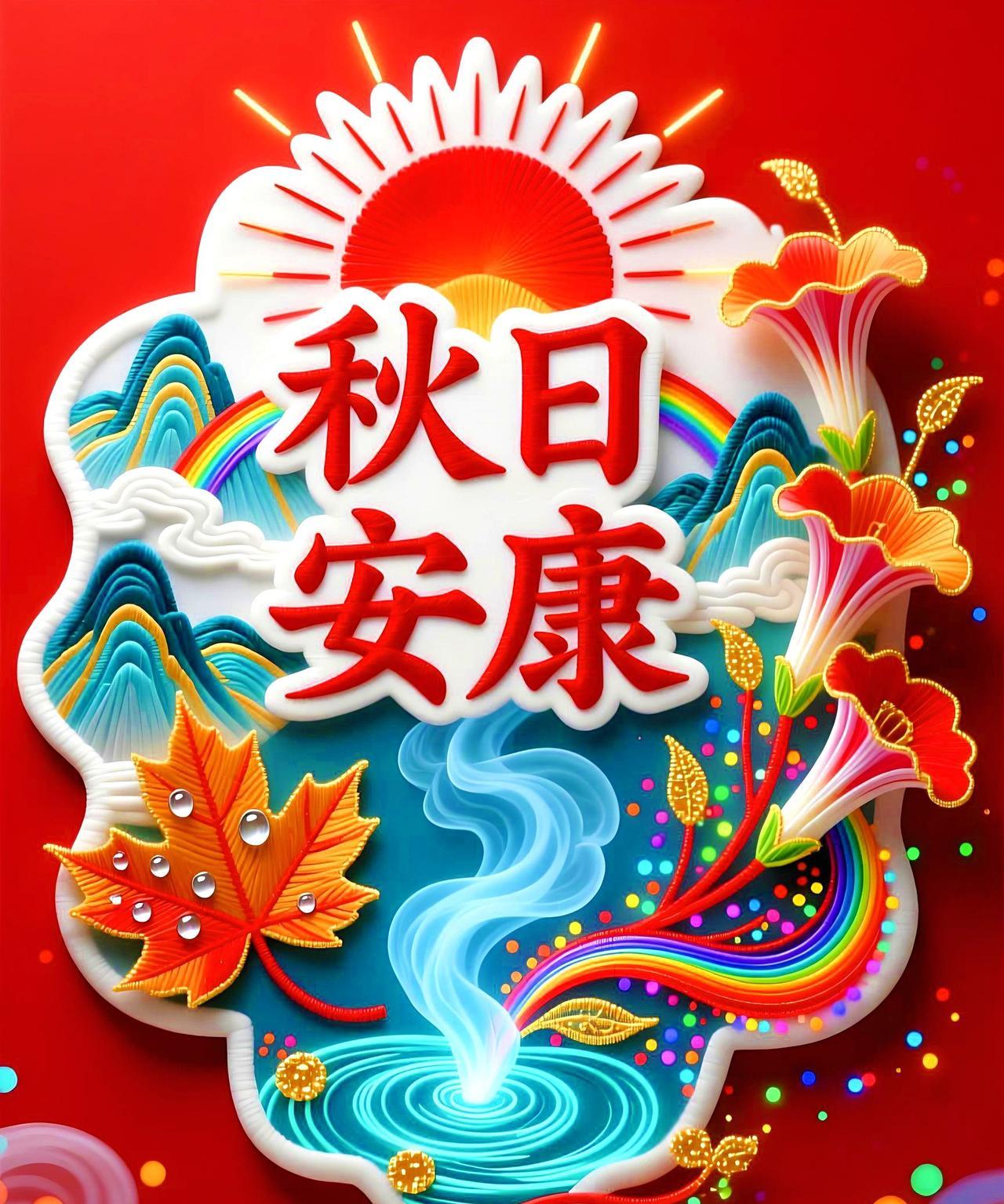 金秋九月乐无边，中秋国庆喜开颜，五谷丰登庆丰收，神州大地举国欢。红旗漫卷