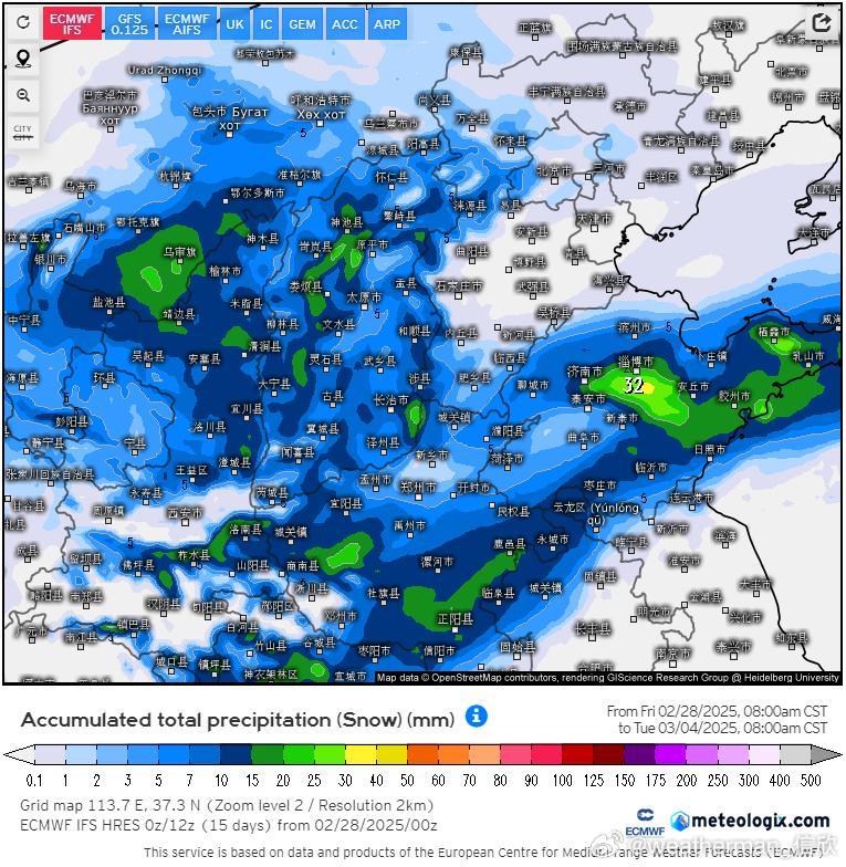 【降雪展望】目前数值预报对于3月初的降雪，依然有分歧。图1-2为欧美数值给出的到