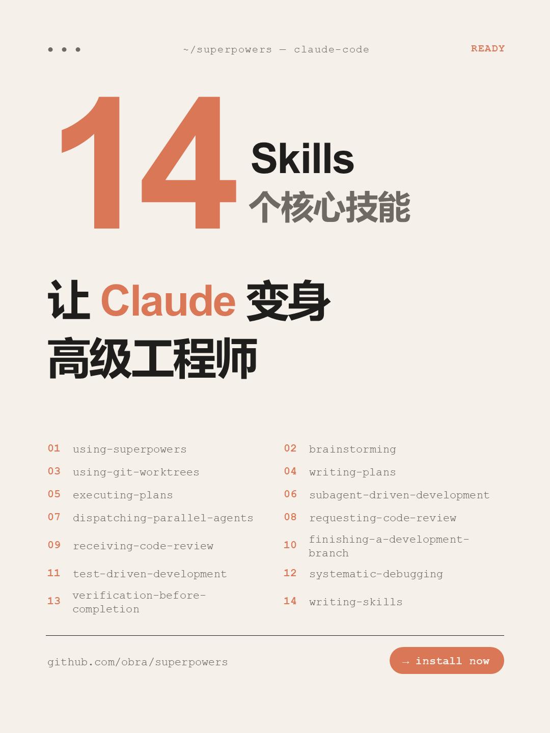 14个核心技能Skills，让Claude变身高级工程师用Clau