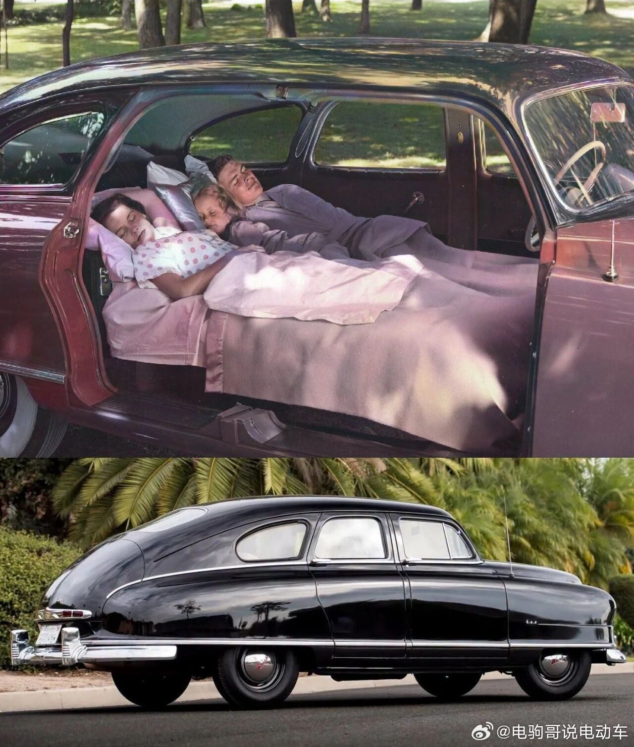 1940年代的车，车里也做大床房设计了。历史老照片汽车模型