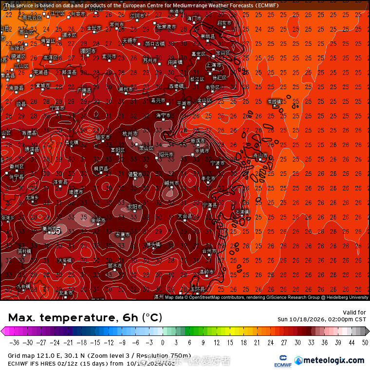 T85020℃，2m露点20℃+，周日杭州日均温估计有26℃以上，天况好的话最高气温可达32-33℃