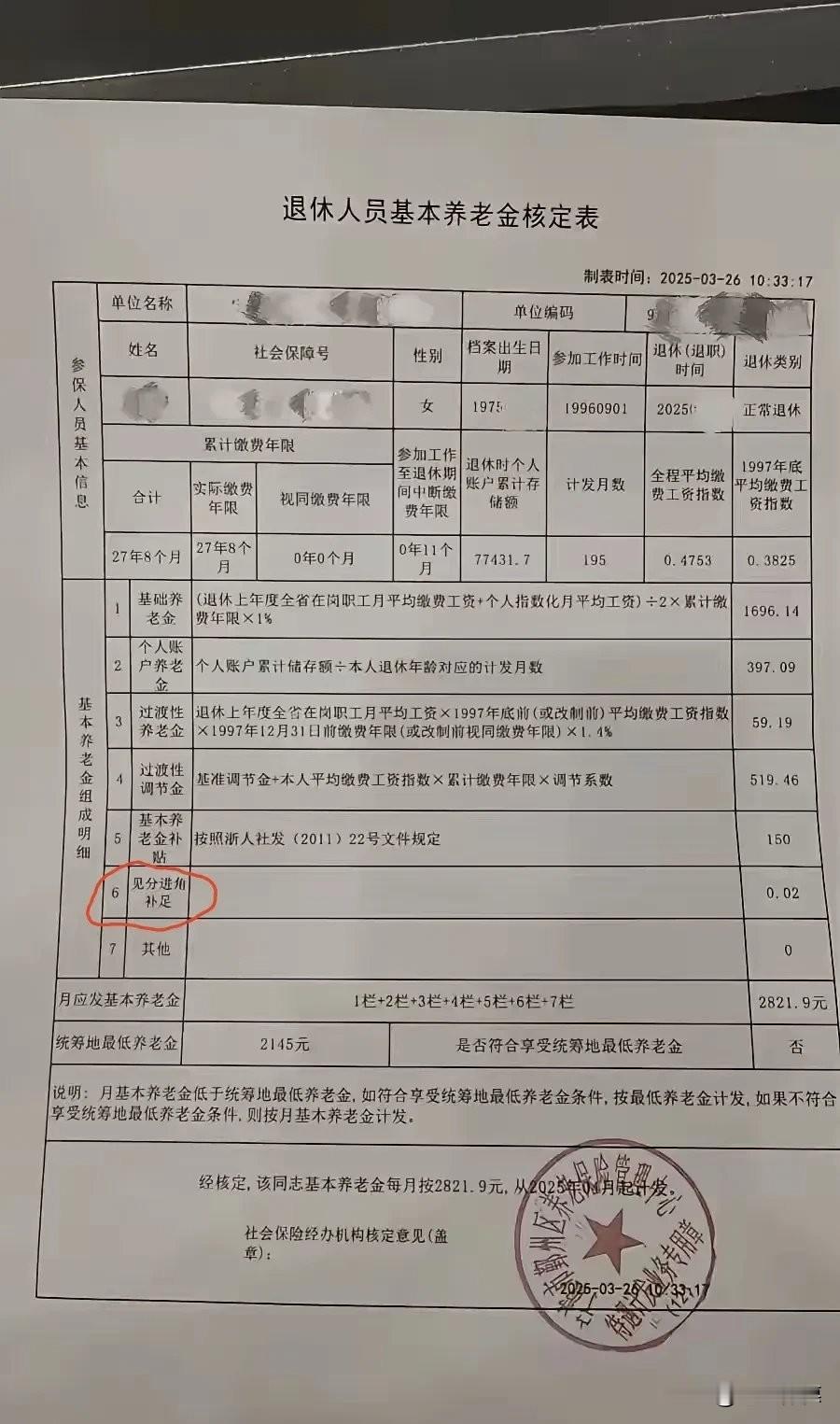 这张核定表真实反映了部分退休人员的现实处境：在宁波这样经济发达、消费水平较高的城