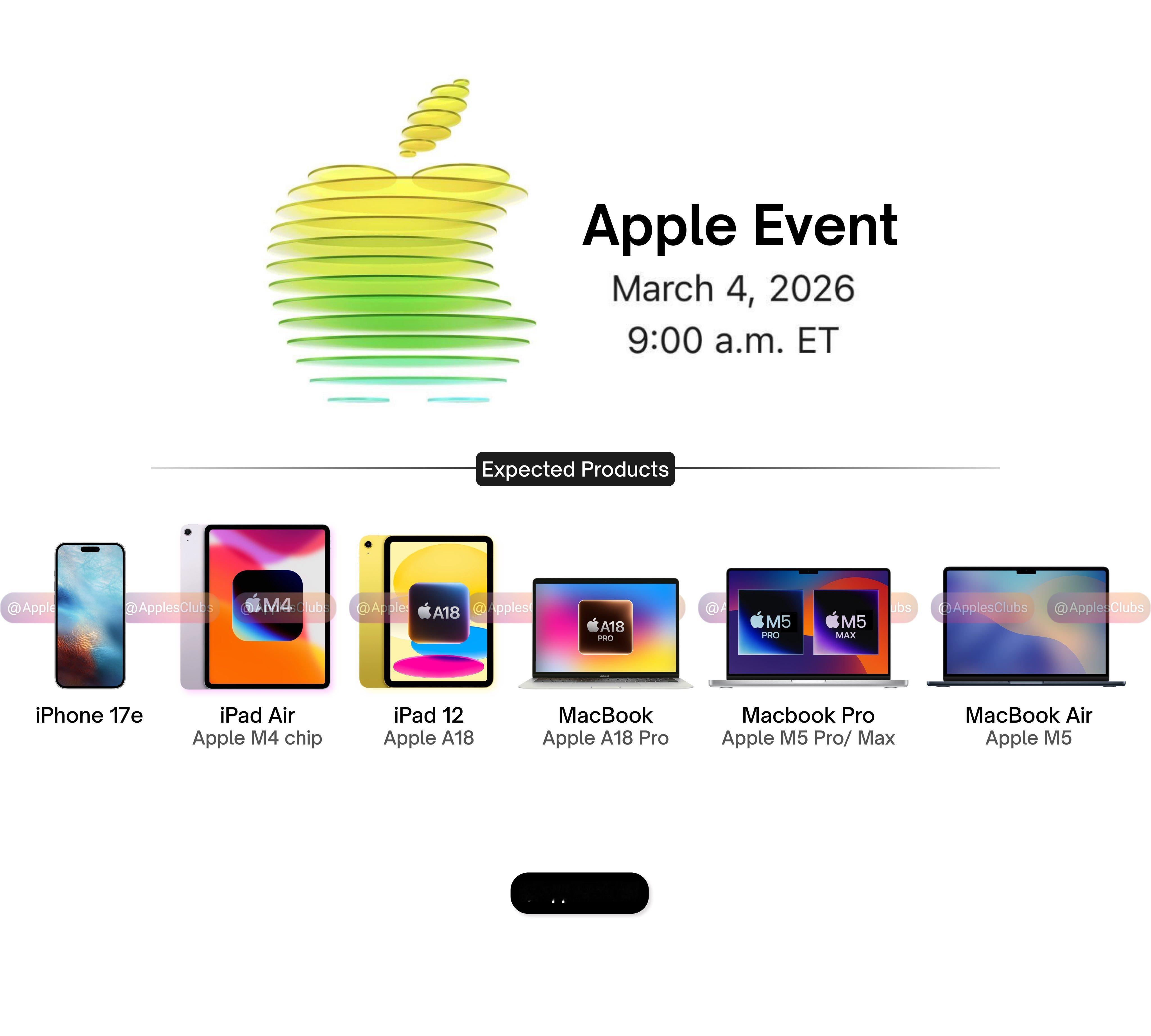 Apple3月初，苹果的新品发布会据说至少有5个：📱iPhone17e?