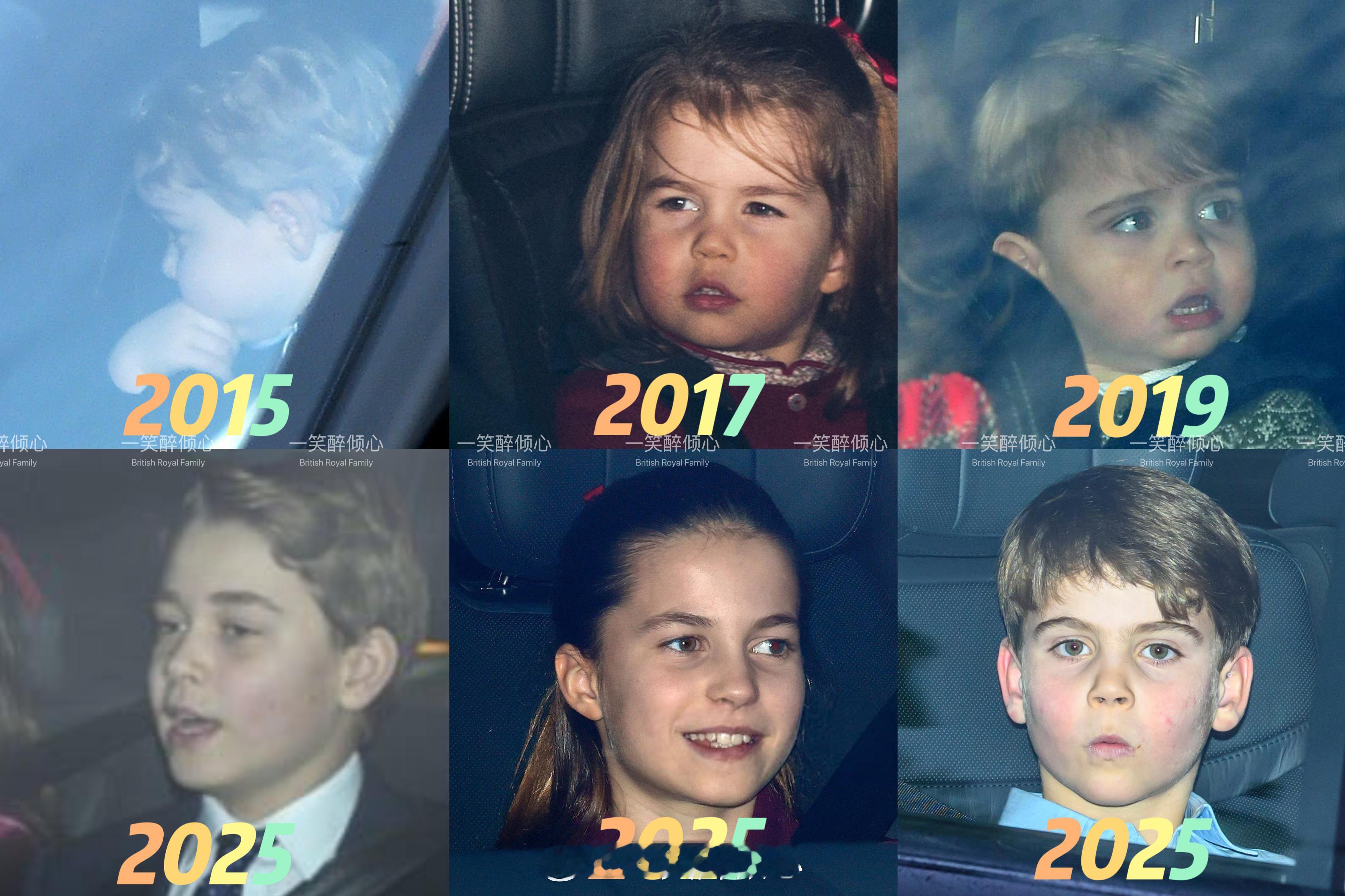 夏洛特公主威尔士三宝首次和最近参加圣诞午餐会对比图🎄