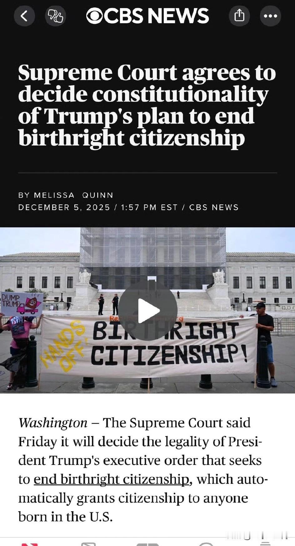 最高法院同意决定川普终止与生俱来的公民身份计划的合宪性。华盛顿——最高法院周