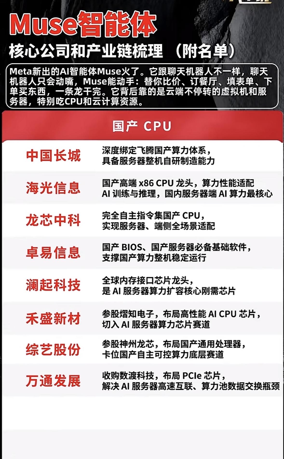 这张图列出了MetaMuse智能体的国产CPU合作伙伴。翻到这张Meta