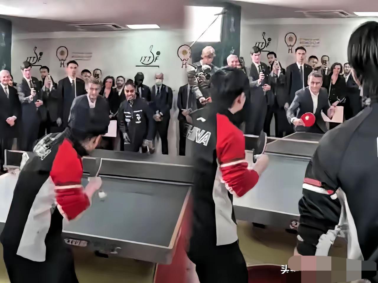 谁懂啊！马克龙在成都彻底解锁“乒乓迷弟”身份，穿着西装追着孙颖莎喊“ShaSh