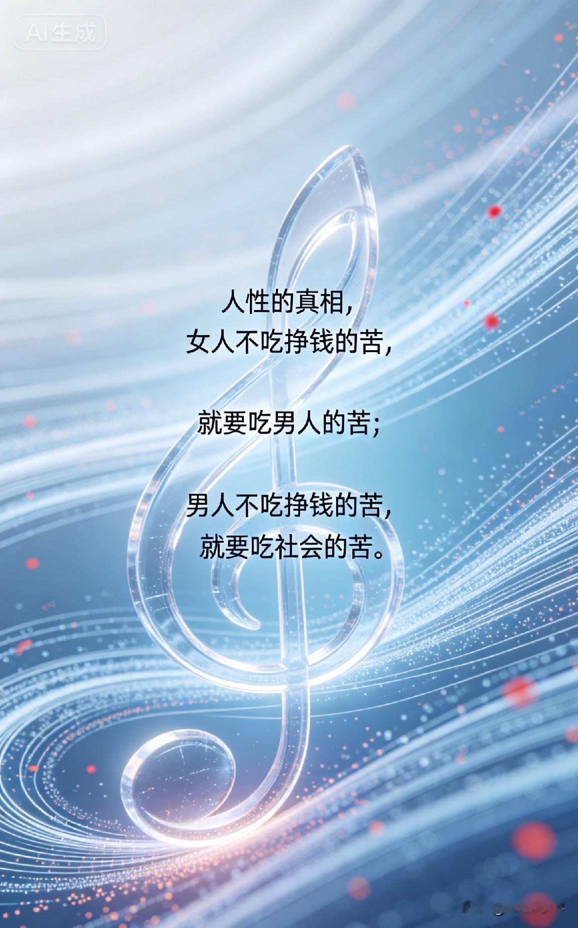 人性的真相，女人不吃挣钱的苦，就要吃男人的苦；男人不吃挣钱的苦，就要吃社会的苦。
