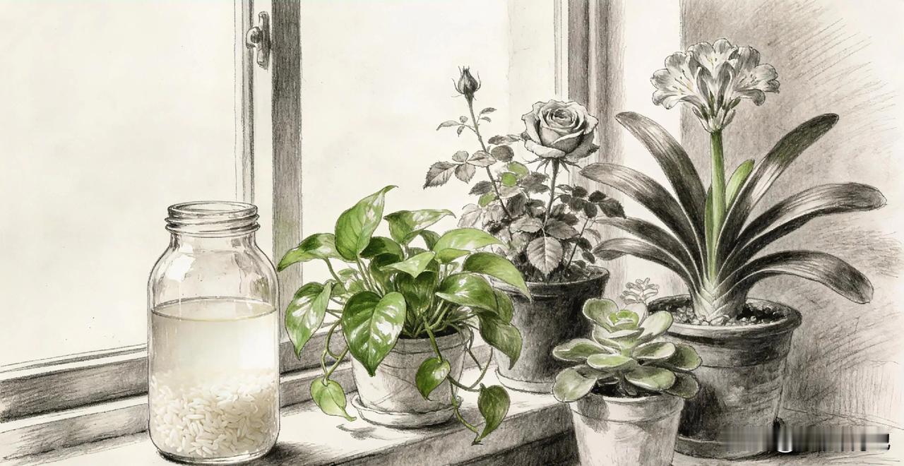 我发现养花不用买贵肥料，用淘米水浇花，花长得是真旺。我坚持用淘米水浇花