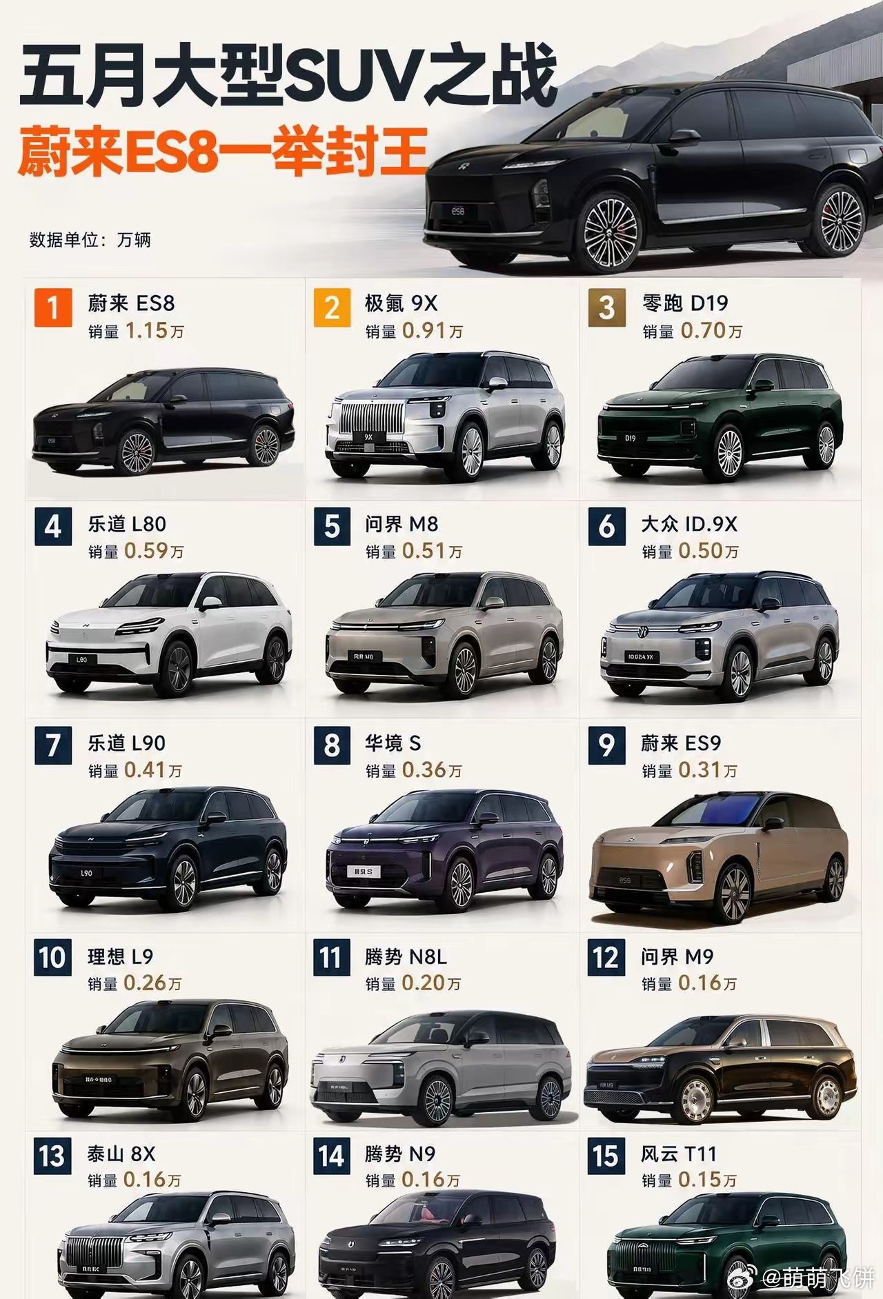 5月旗舰SUV销量榜出炉，蔚来ES8以1.15万辆断层登顶，大幅甩开竞品，高端S