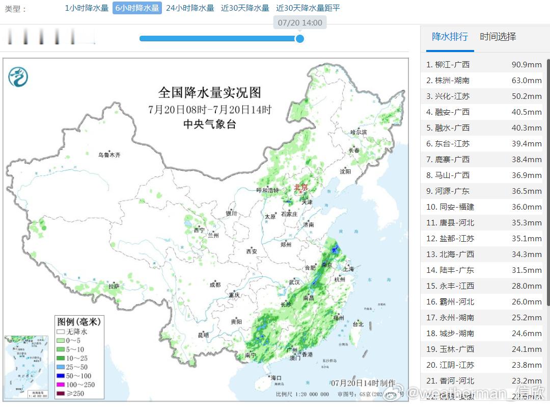 【强降雨和强对流】今天08-14时，降雨依然是南北各一片，分别对应江淮江南华南的