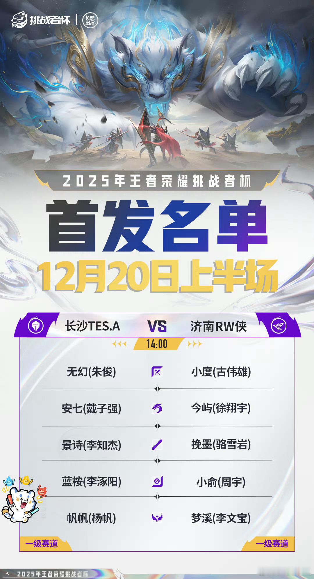 2025王者荣耀挑战者杯今日首发名单