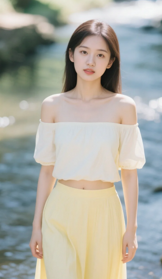 河畔特写映入，绝色佳媛，容颜绝美，眸光流转间魅力四射