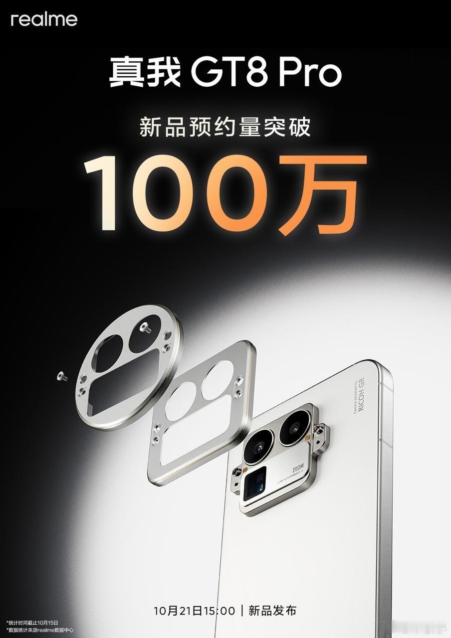 真我GT8Pro新品预约量突破100万，表现确实可以！10月21日发布即首销