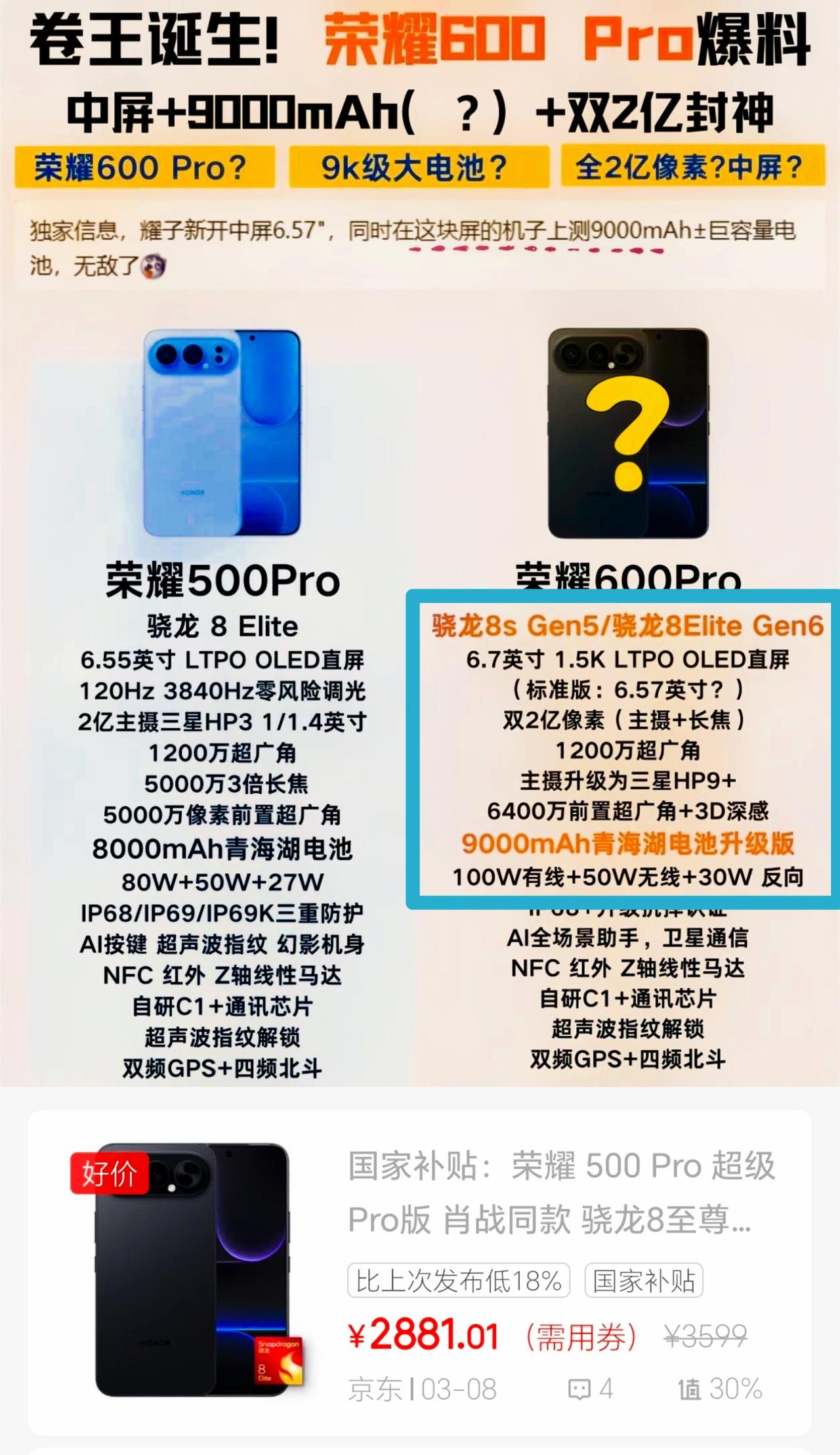 好家伙！荣耀600系列还要疯狂堆料，直接是要掀桌子的节奏[捂脸哭]从目前曝光的信