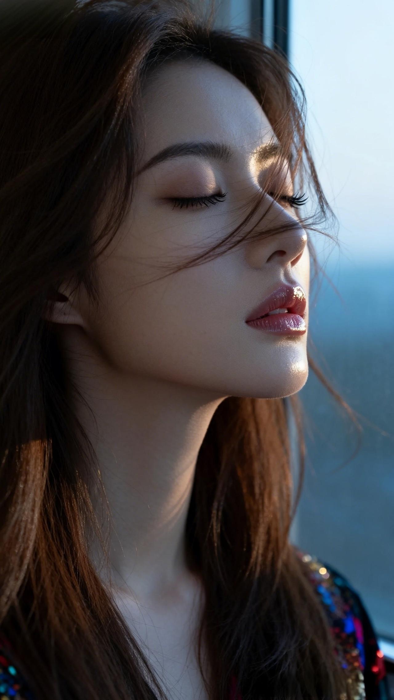 一半沉溺于黄昏温柔的晚风，一半清醒于人间的日常。光影落在眉眼之间，把所有情绪轻轻