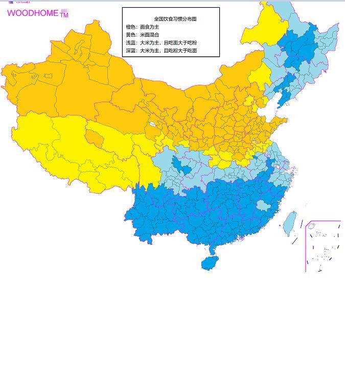 长期吃米vs长期吃面全国各市吃面吃米分布图~你的家乡是吃面多还是吃米多？橙色是面