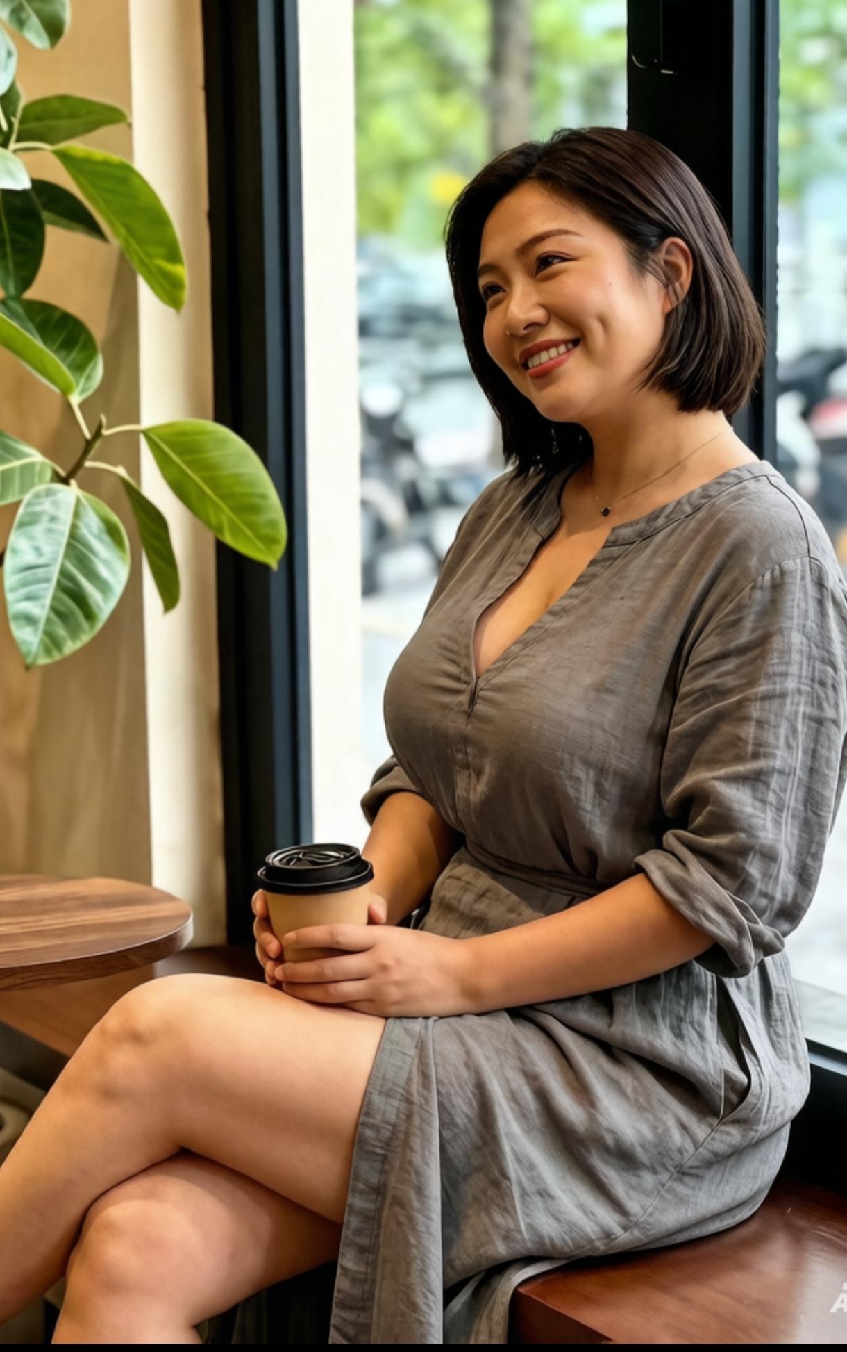 窗边的阳光刚好落在她肩头，手捧一杯咖啡，笑意盈盈，那份从容与温婉，真的是岁月沉淀