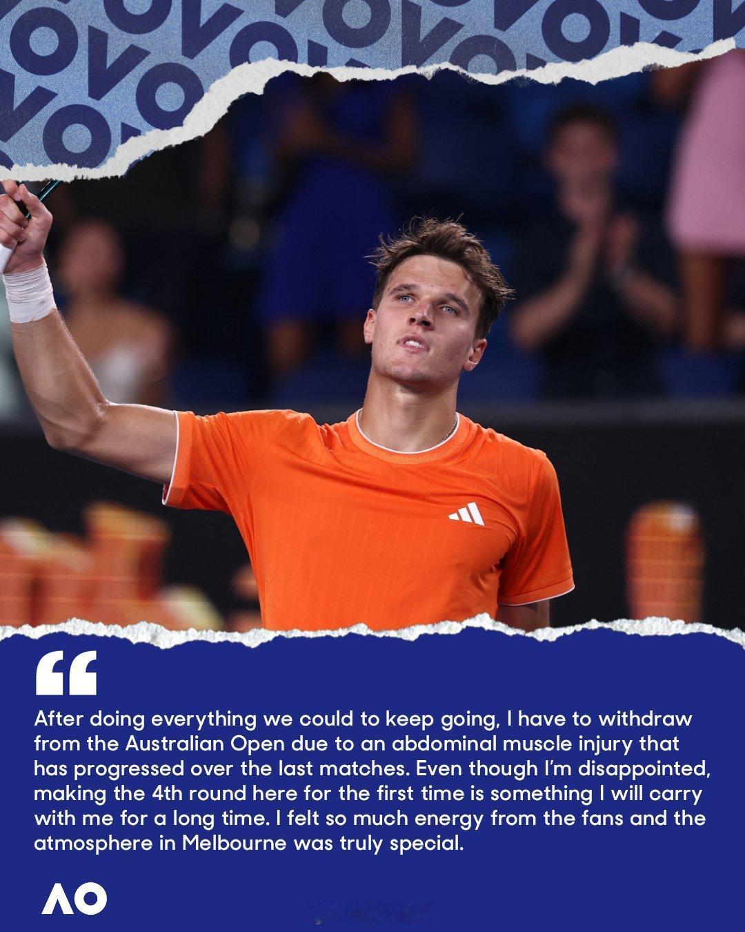 澳网2026男单第四轮门希克🇨🇿因伤退赛，四号种子德约科维奇🇷🇸不战而