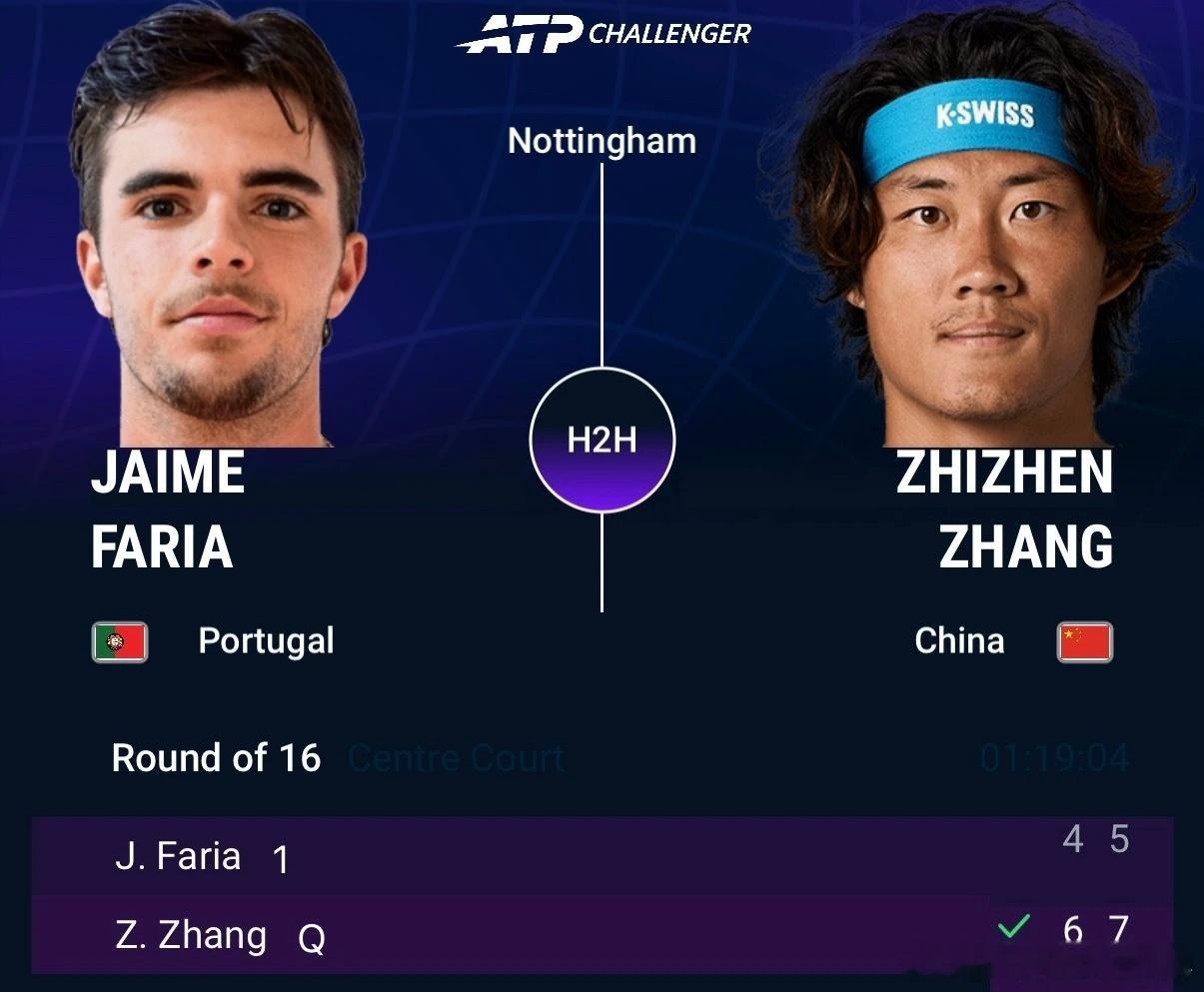 ATP挑战赛诺丁汉站🎾，从资格赛打起的中国🇨🇳选手张之臻以6比4、7比5击