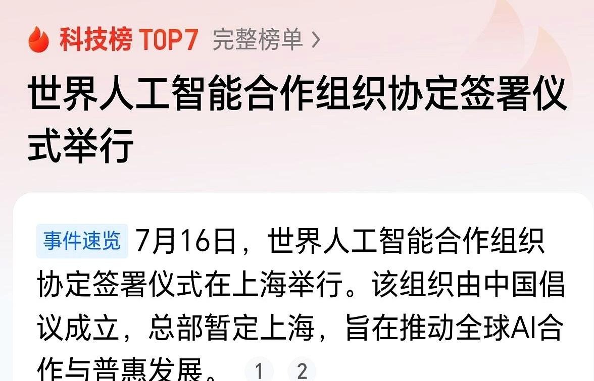 很多人看刚刚成立的世界人工智能合作组织，第一反应是：欧美那几个老牌巨头关起门来