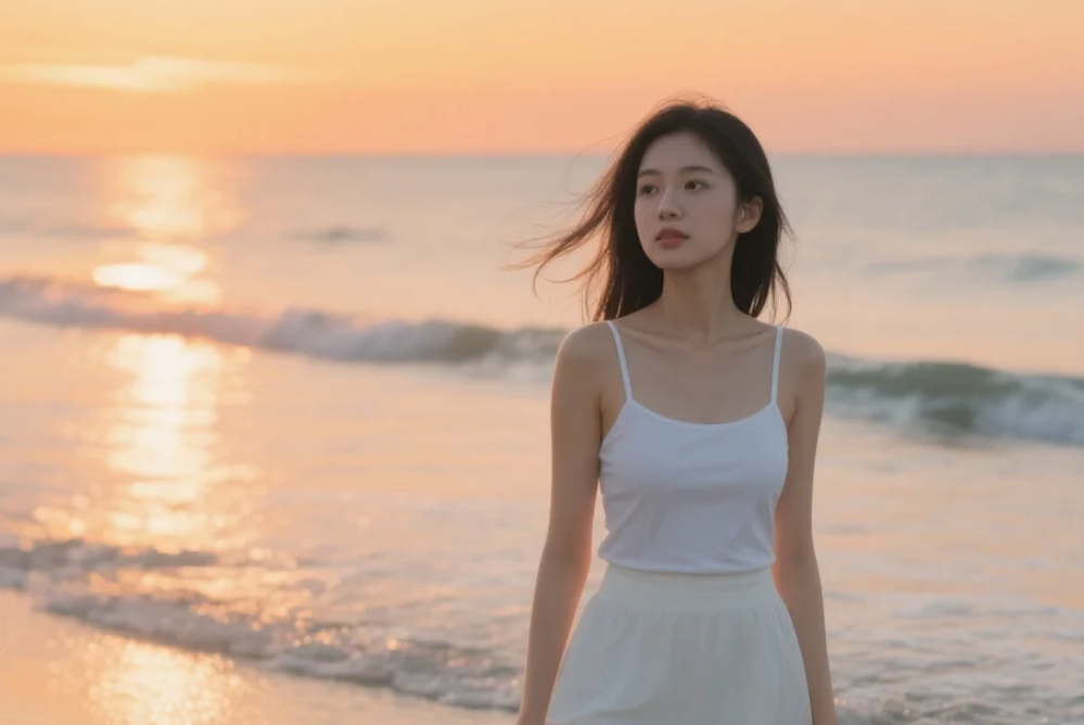 夕阳西下，她的笑容比落日更温暖耀眼