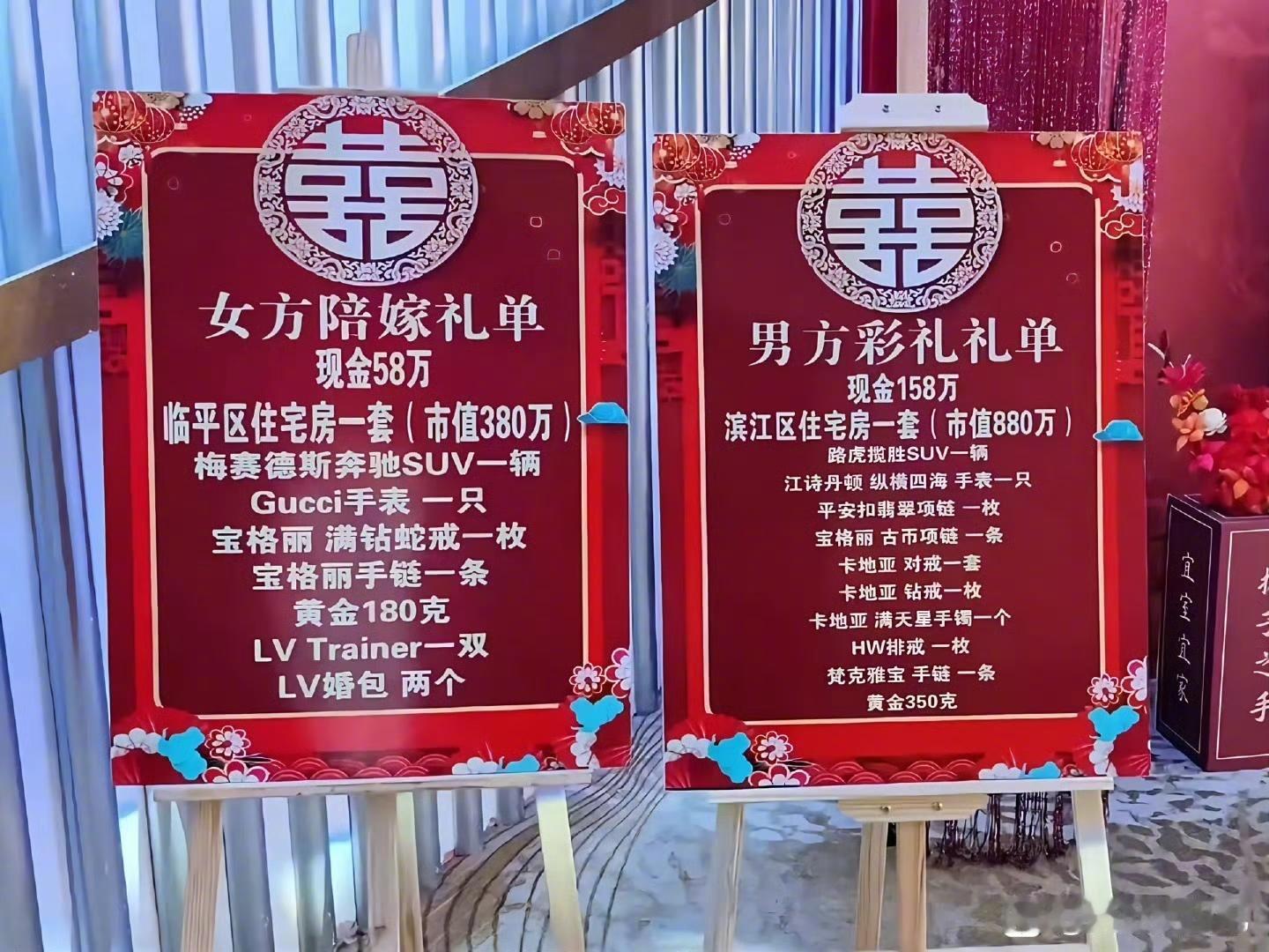 浙江女方陪嫁礼单，男方彩礼礼单​​​