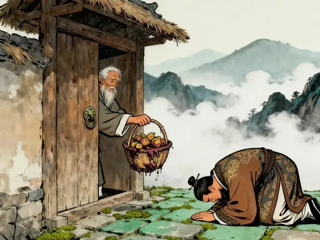 张良被刘邦封侯后衣锦还乡，师父黄石公却闭门不见，只托人送来一筐“烂杏”。张良看后，在门外叩首三拜，然