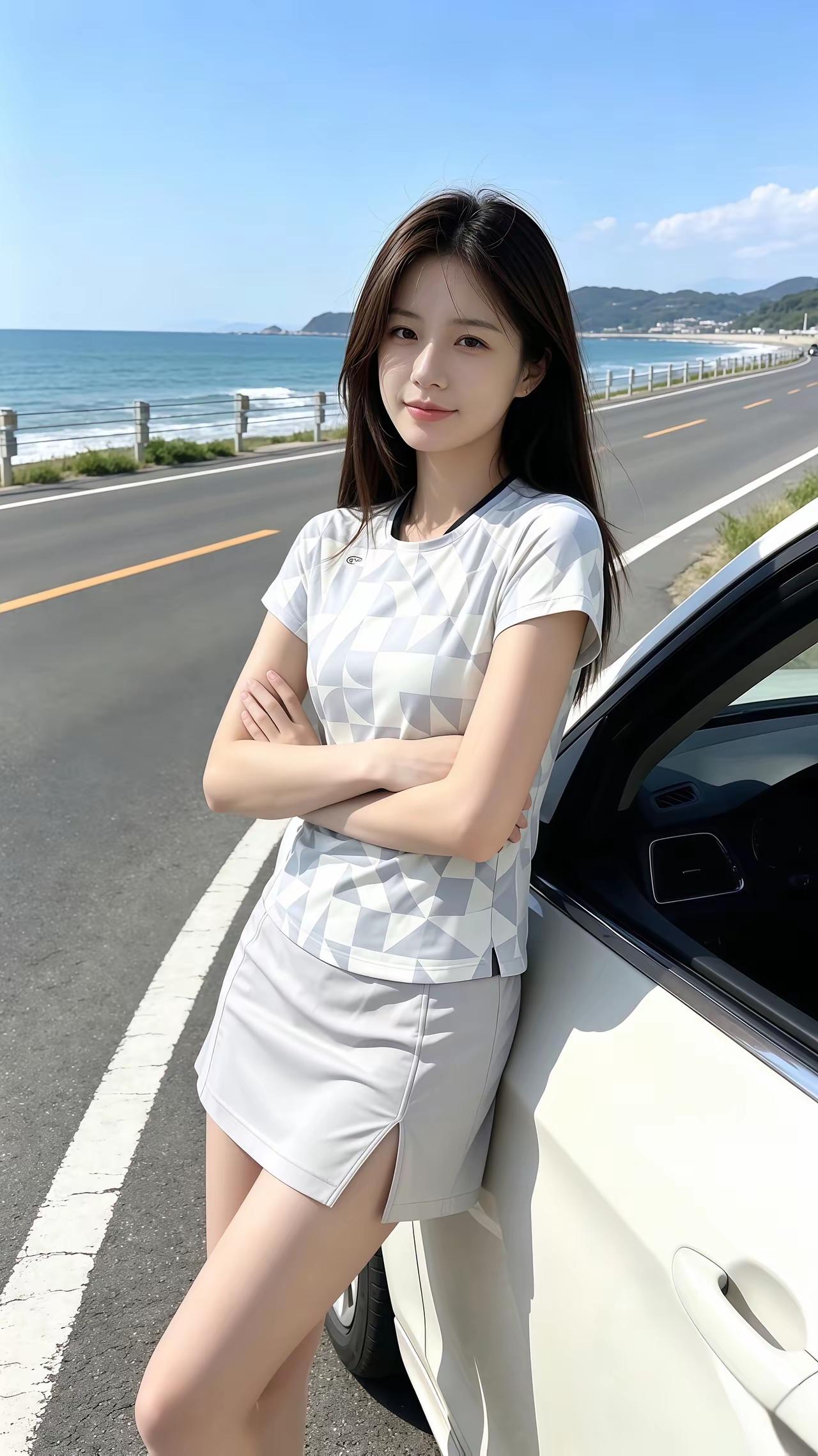 海边漫步，青春洋溢，自由自在！🌊👗🚗