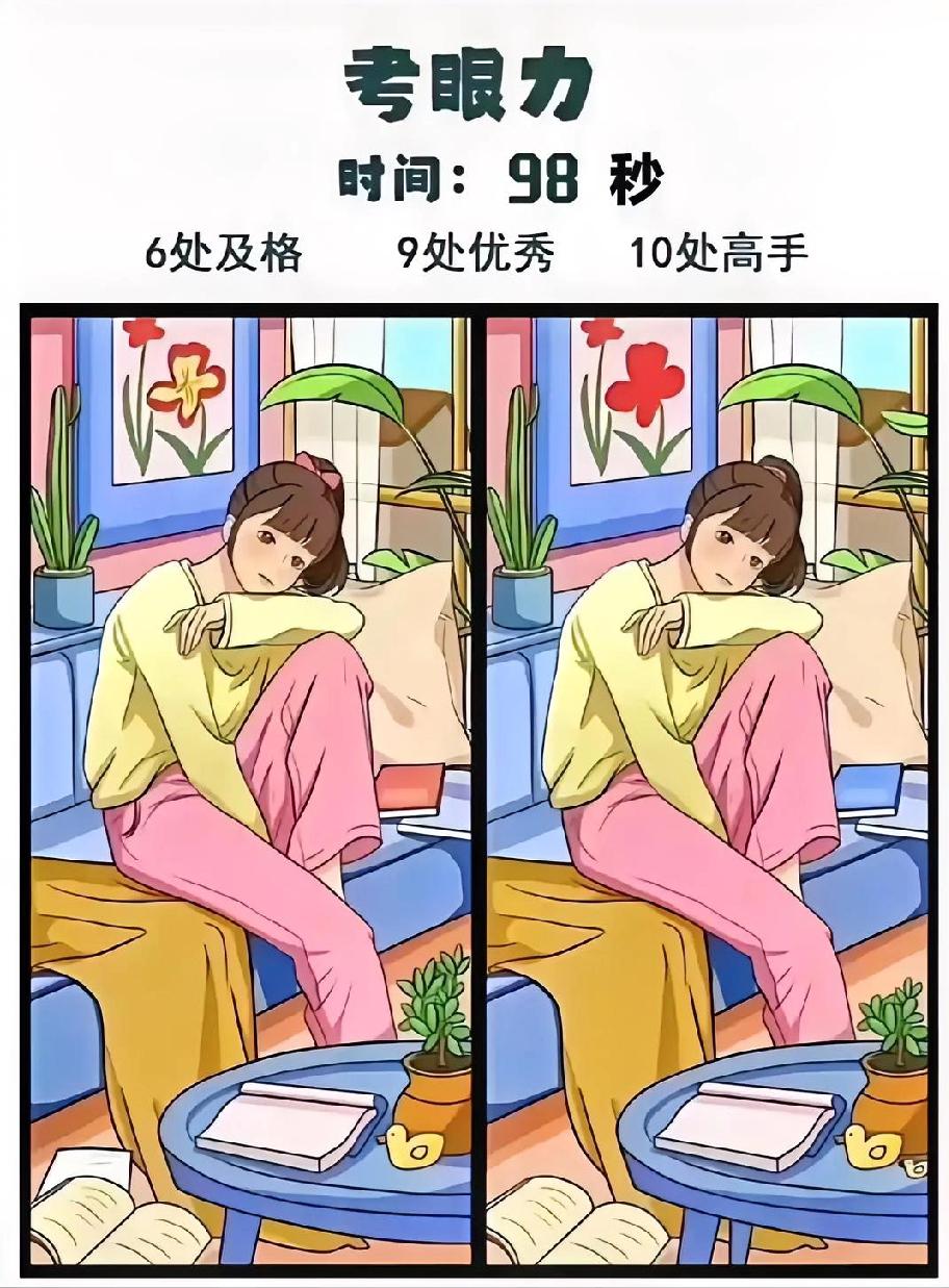 98秒找10处不同，我盯着屏幕3分钟才找到8处，你敢挑战当“优秀”吗？