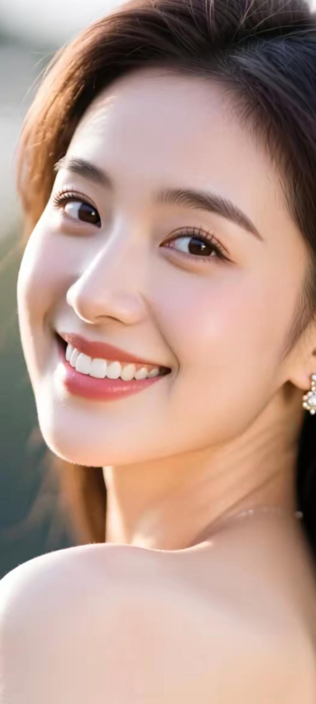 微笑的美丽瞬间，阳光洒满脸庞，闪耀的耳环点缀着优雅。