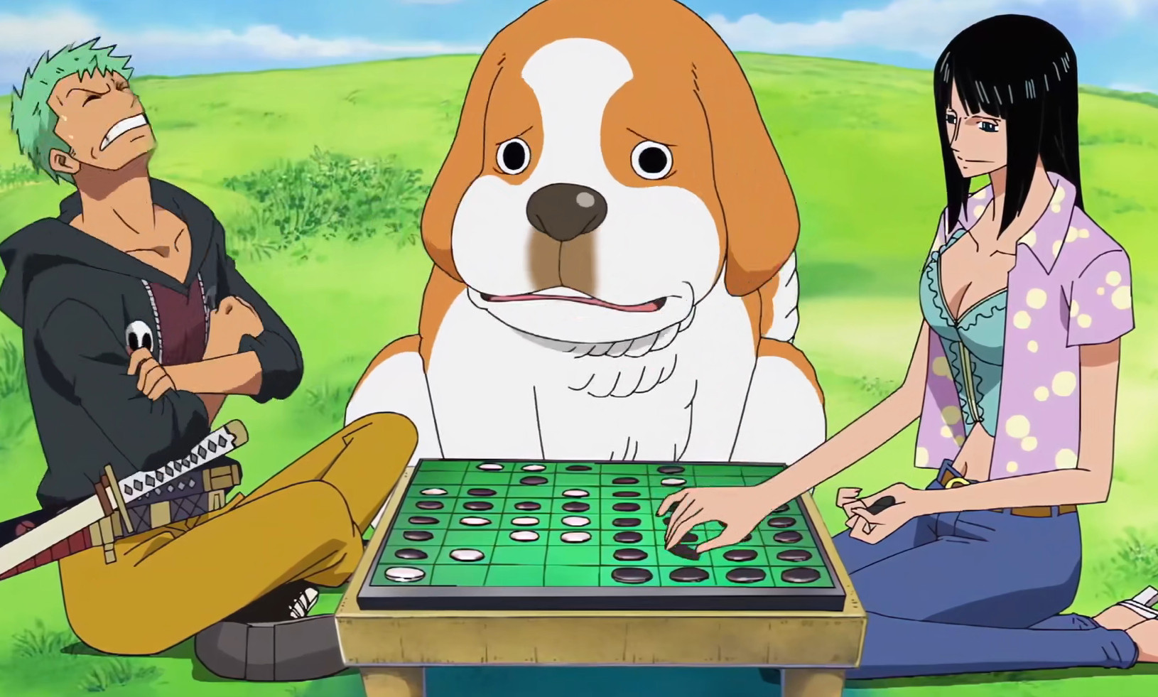 海贼王海贼王索隆与乌索普和罗宾下棋的表情完全不一样！