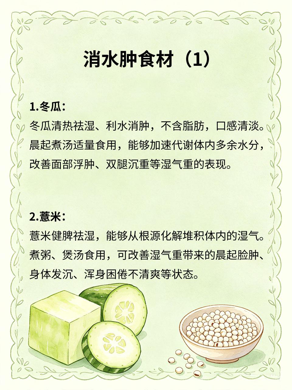 四种消水肿食材，晨起浮肿食疗改善晨起眼皮肿、脸肿、四肢浮肿，多是体内湿气重、代