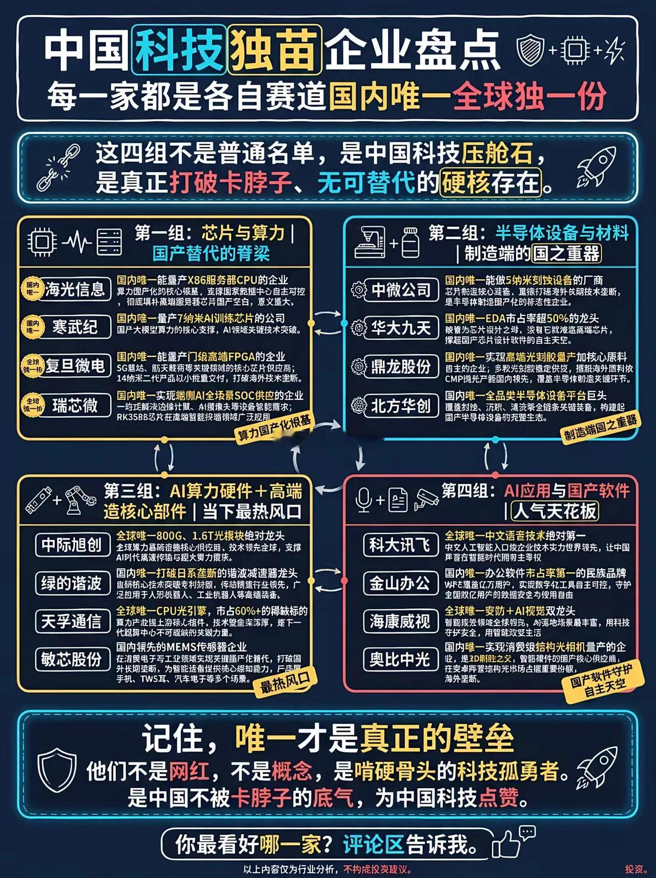 中国科技四大独苗，全是打破卡脖子硬核底牌。中国硬核科技国产芯片半导体国产替代