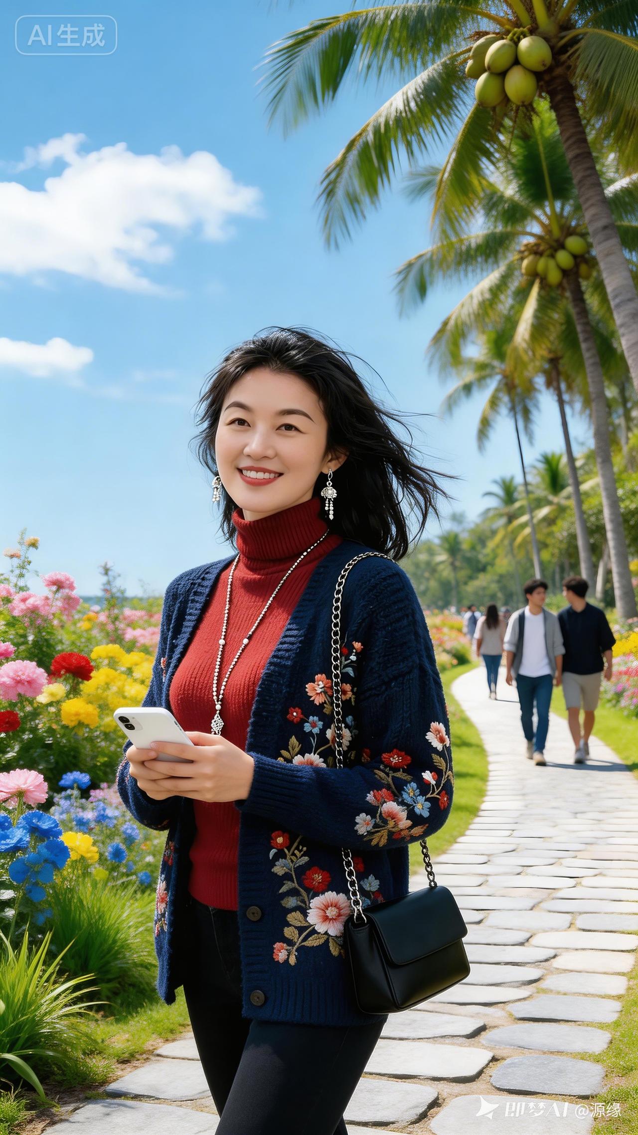 阳光明媚的海边，花海中漫步，享受美好时光！🌞🌺🏖️