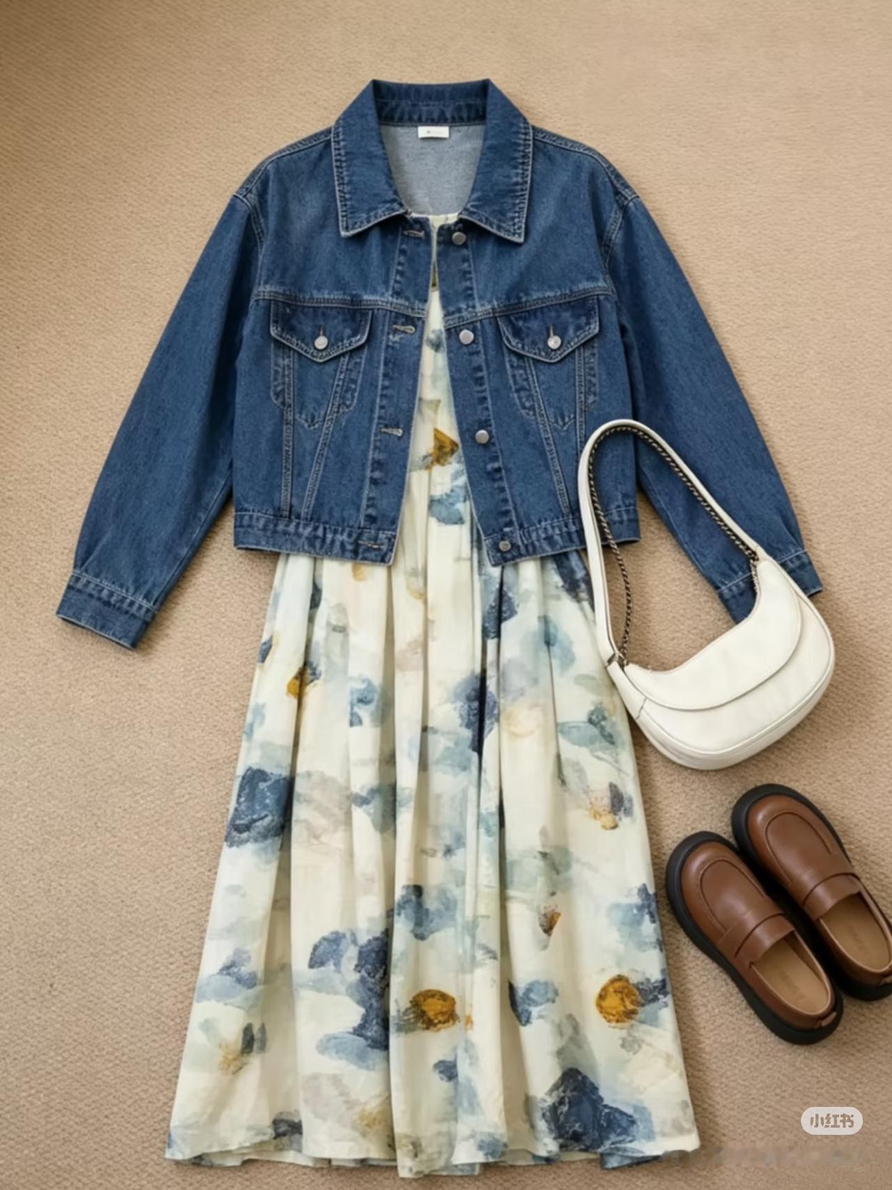 初夏穿搭｜牛仔外套➕碎花半裙，好显瘦！