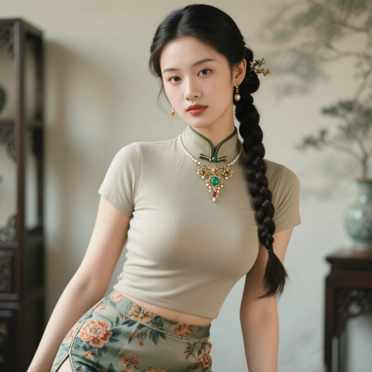 娇俏美眉旗袍媚，丰盈曲线最珍贵