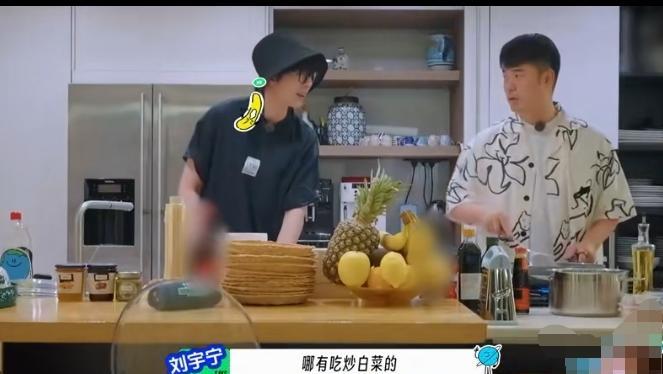 刘宇宁：哪有炒白菜的？并表示好久没吃过炒白菜这件事。当陈赫表示他来炒白菜时，刘
