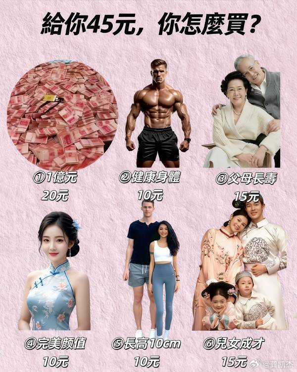 假如给你一笔特殊的45元，你可以从以下东西中选购，你会怎么买？