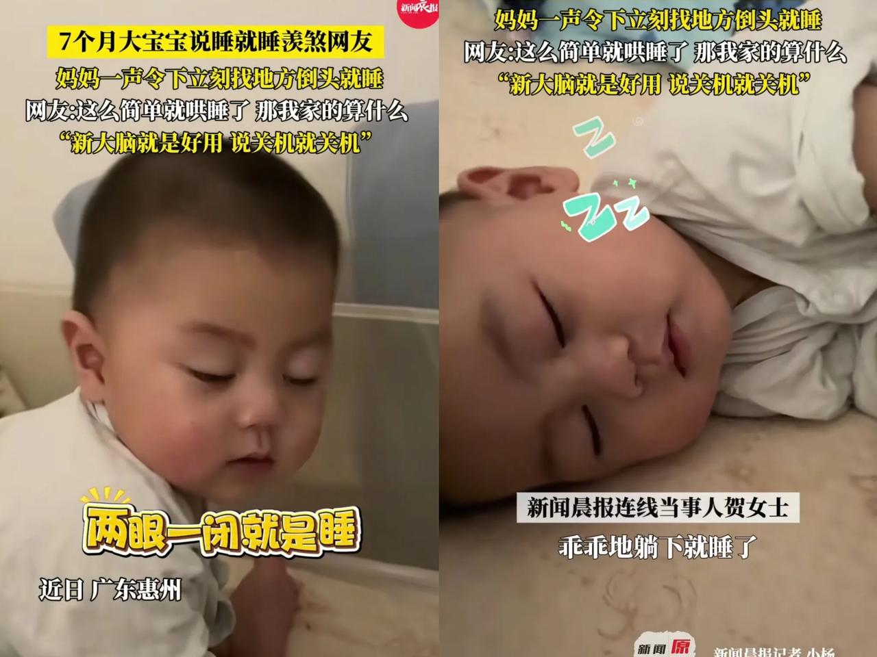 这宝宝火了！广东惠州，7个月大的宝宝，只要妈妈一句“快点睡觉”，立马倒头就睡，比