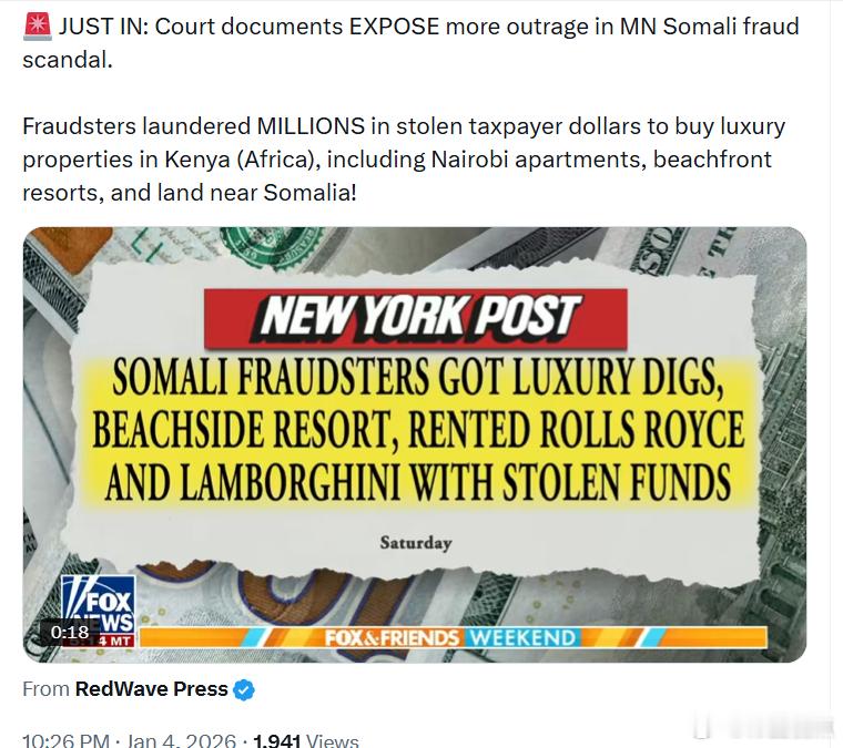 法院文件揭露明尼苏达州索马里诈骗丑闻更多令人愤慨的细节。诈骗分子将数百万偷来的纳