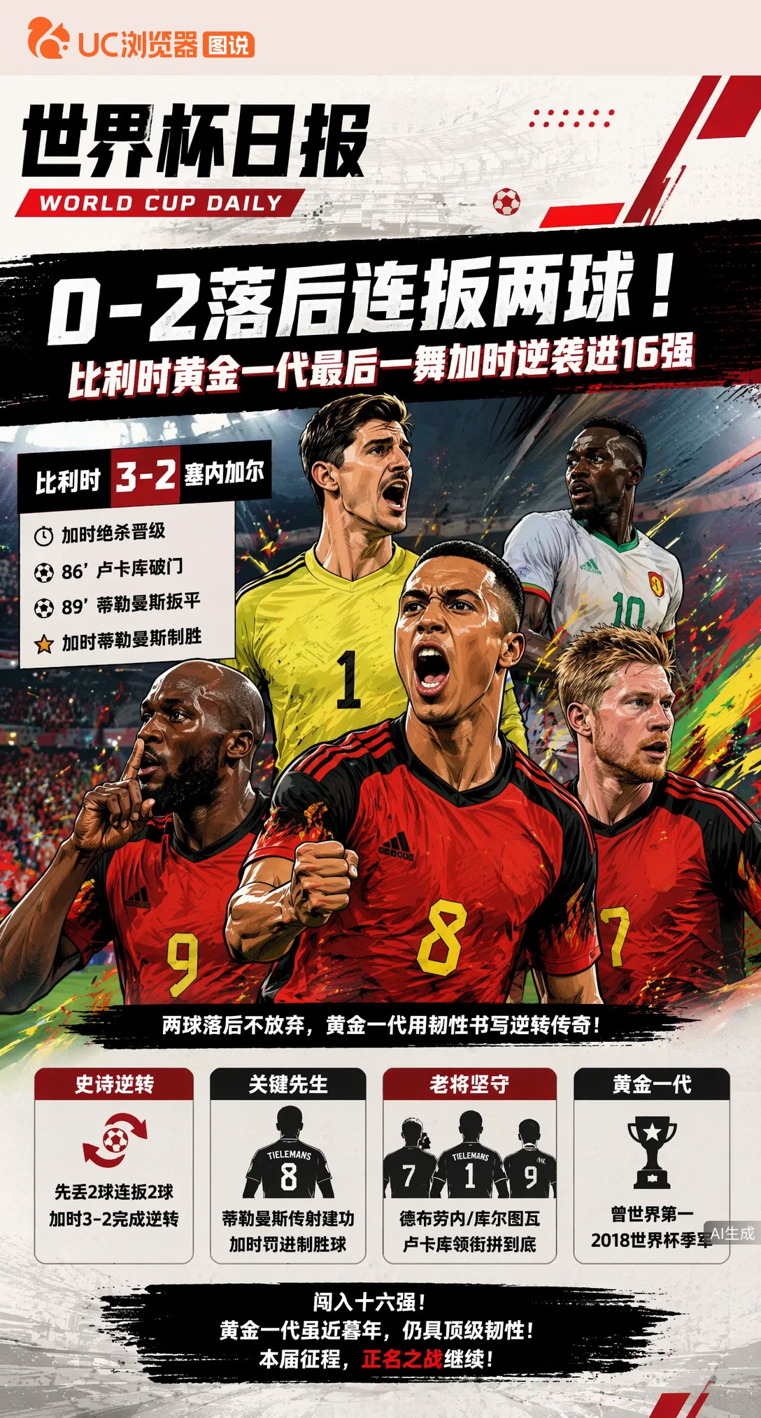0-2落后连扳两球！比利时黄金一代最后一舞加时逆袭进16强