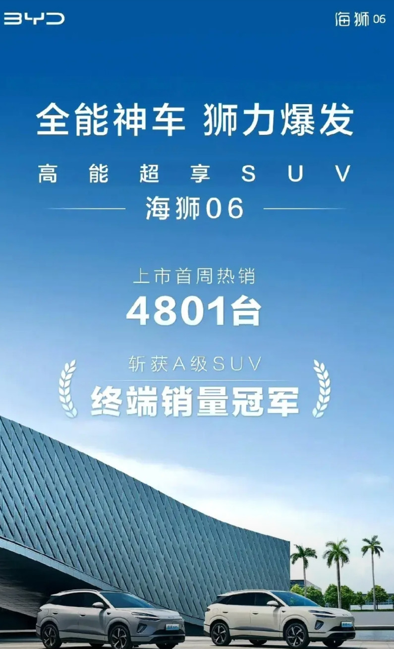 海狮06拿下A级SUV销冠了。比亚迪对车型的定义也怪怪的。06是A级SUV，