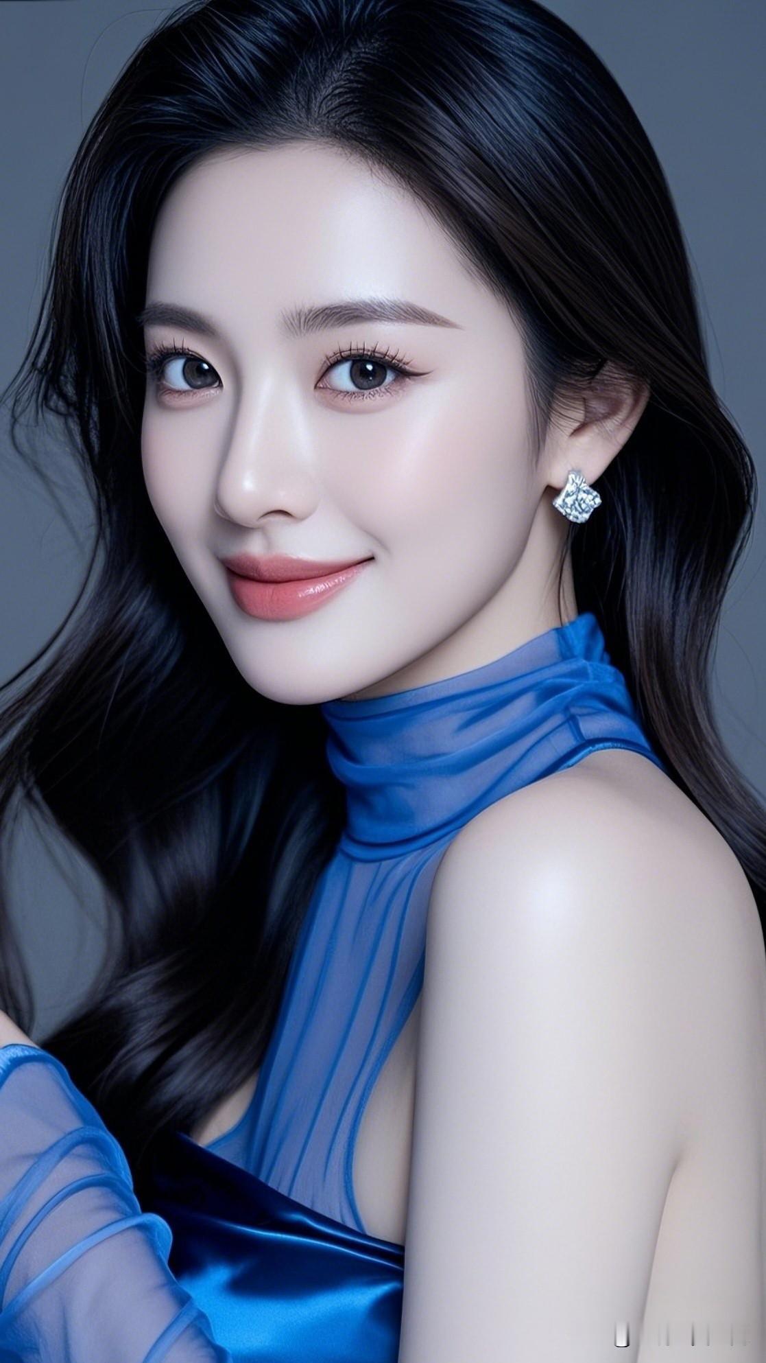 蓝衣美人笑，如画入诗行。甜妹的笑容有多治愈优雅蓝调，倾国倾城的美人！