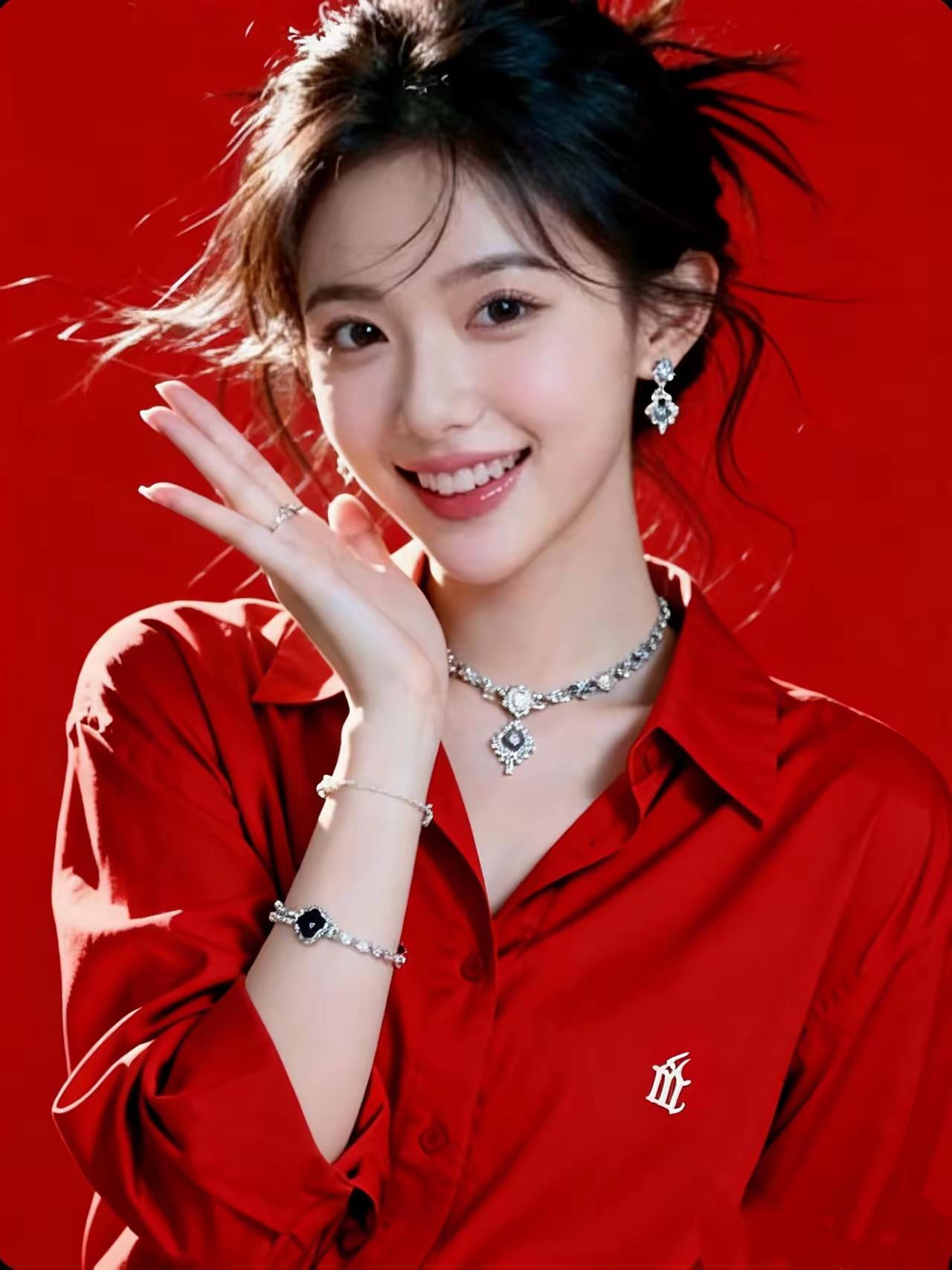 甜美少女风，红衣配珠宝，闪耀动人！💖✨