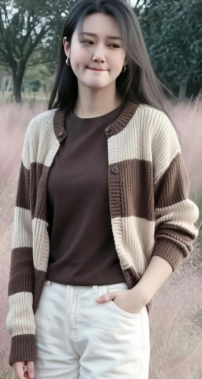 棕色毛衣+白色裤子，温暖又时尚！🍂👗👖