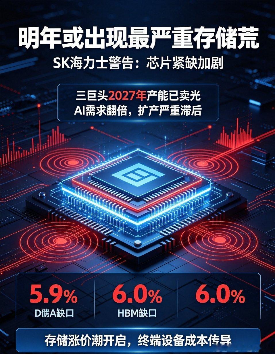 明年或出现最严重存储荒SK海力士警告明年芯片荒加剧重磅预警！全球存储芯片的供需格