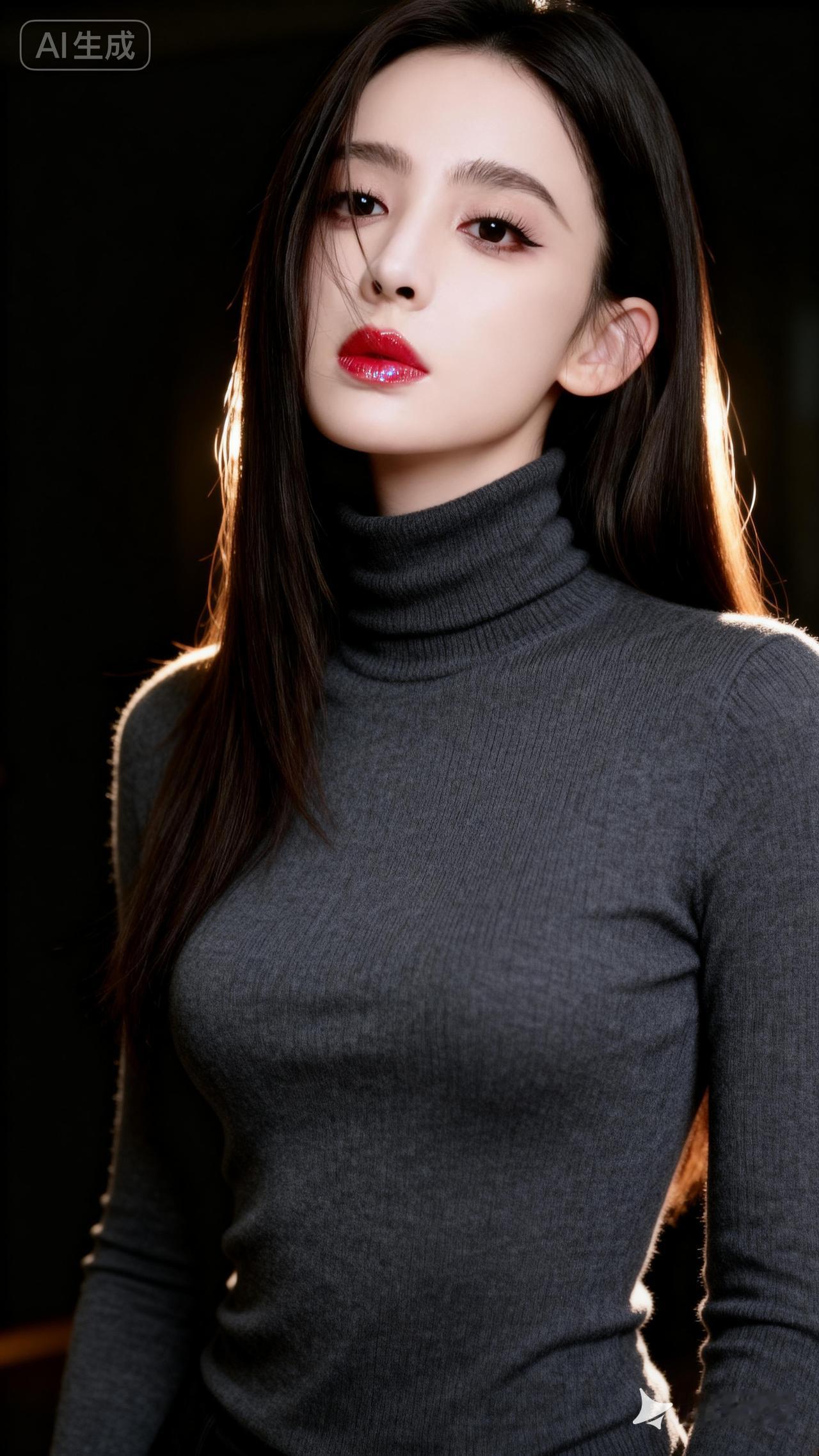 优雅红唇，冷艳黑衣，尽显时尚魅力！💄🖤👗