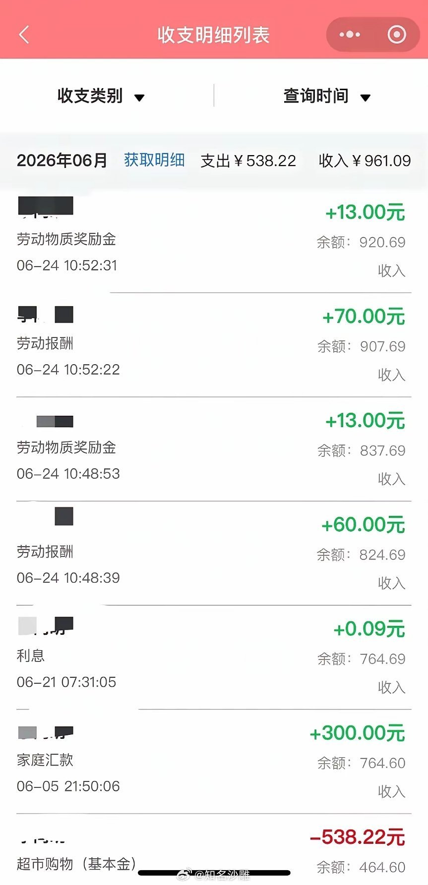 一位网友分享的她老公在监狱里劳动收入情况